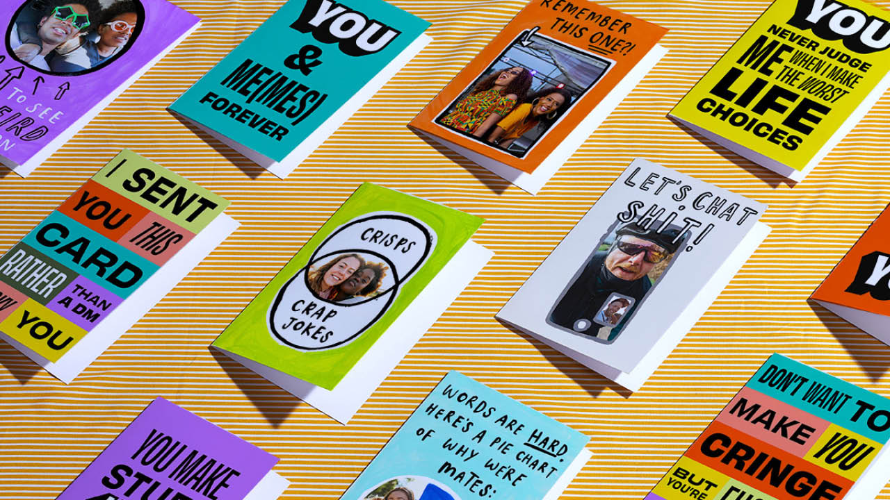 Image showing a range of card designs from the CALM and Moonpig collab