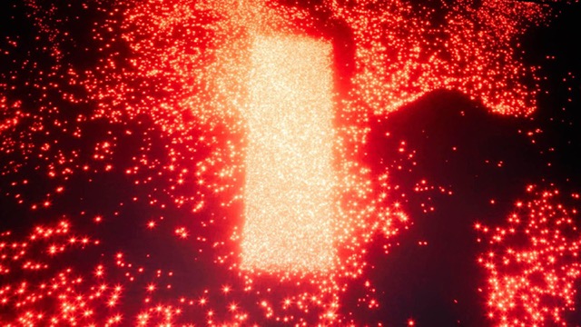Photo shows the interactive art exhibition, Monolith, a display of lights which represent how anxiety feels.